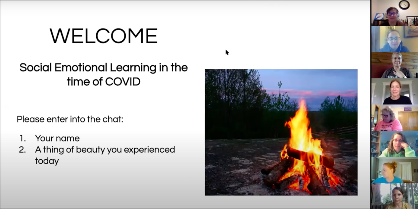 Educators participate in a virtual campfire chat.