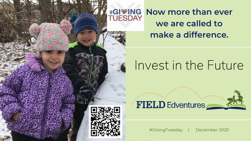 Photo of kids and QR code for donating to Giving Tuesday