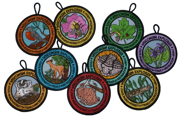 a picture of all nine Wisconsin Explorer patches that are available