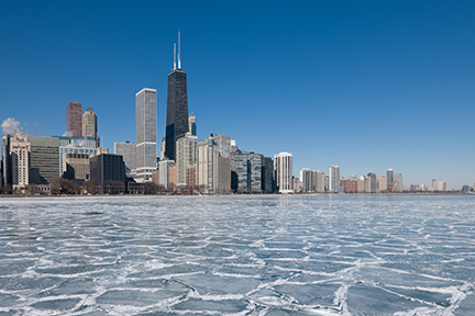 Frozen Lake Michigan outside Chicago