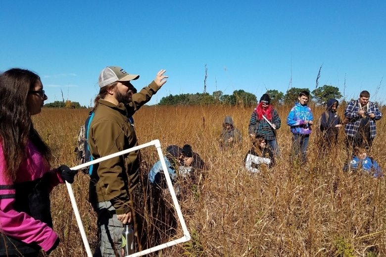 High Marq students on a field day in a prairie